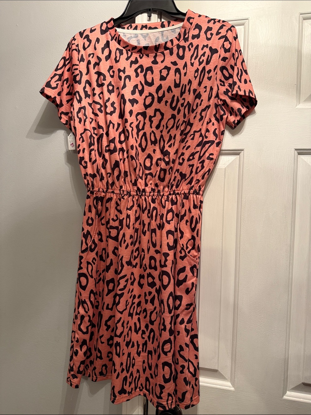 Women's Pink Leopard Print Short Sleeve Dress